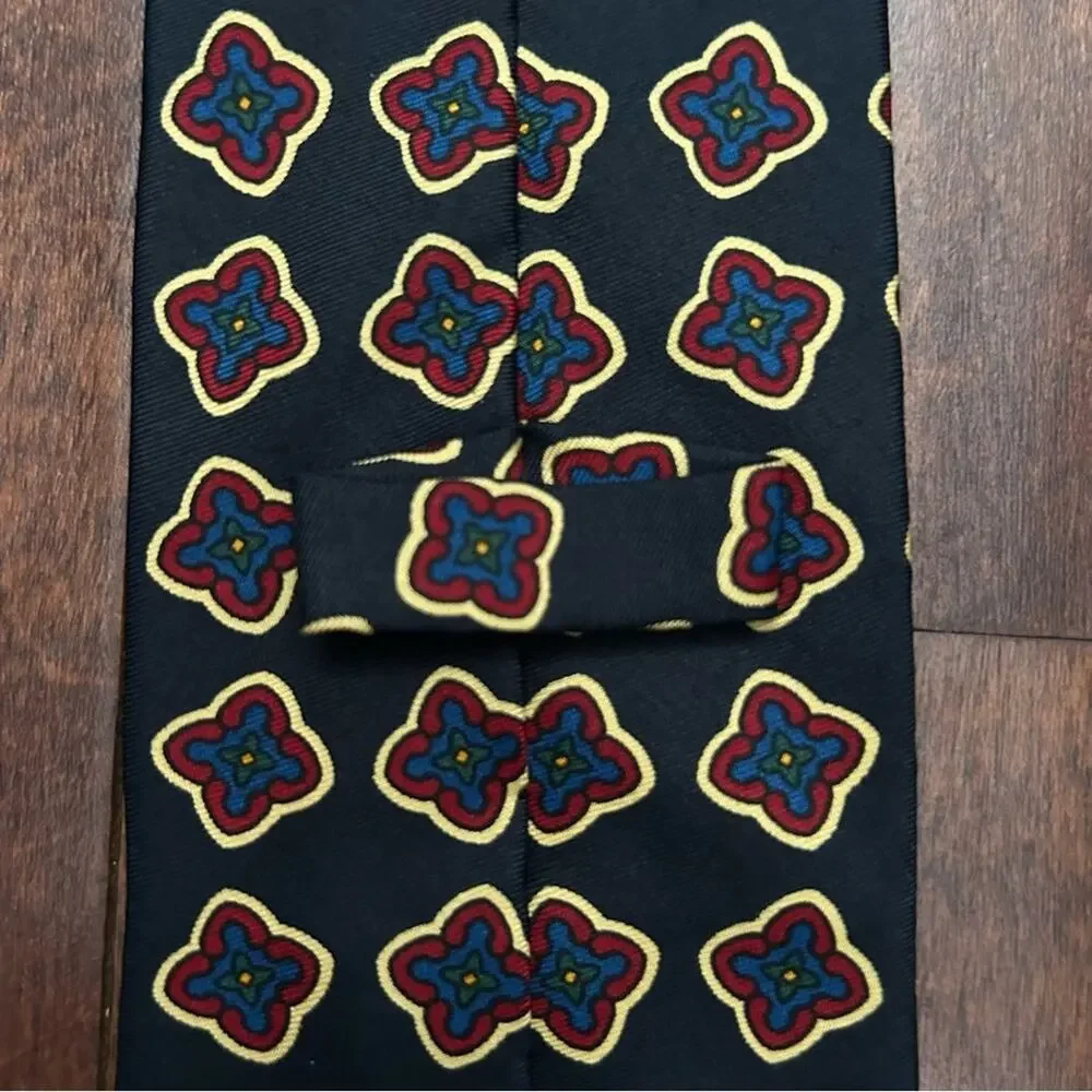 Faconnable Dark Navy and Red Geometric 100% Silk Tie